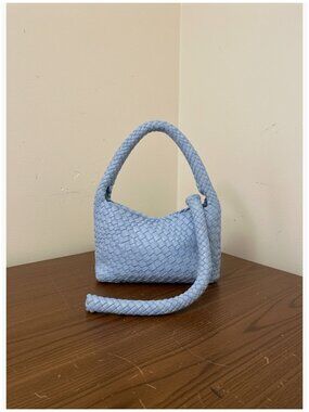 Vegan Leather Woven Tote Bag with Shoulder Strap for Daily Use